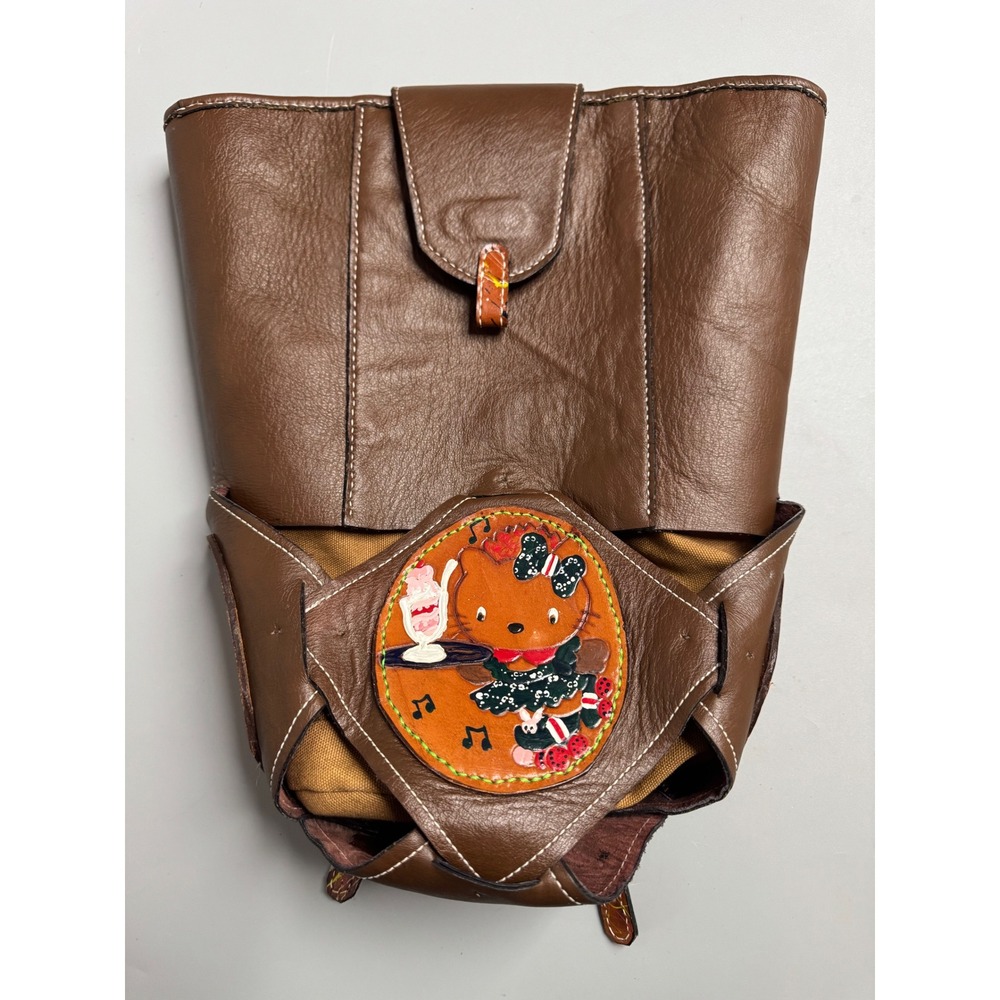 Handmade‎ Tooled Leather Hello Kitty Cat Backpack Hand Painted OOAK Bag LV Prada